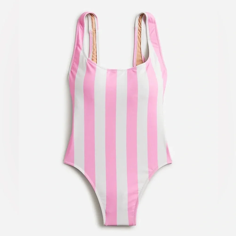 NWT J Crew - Scoopback One Piece Pink Stripe Swimsuit
